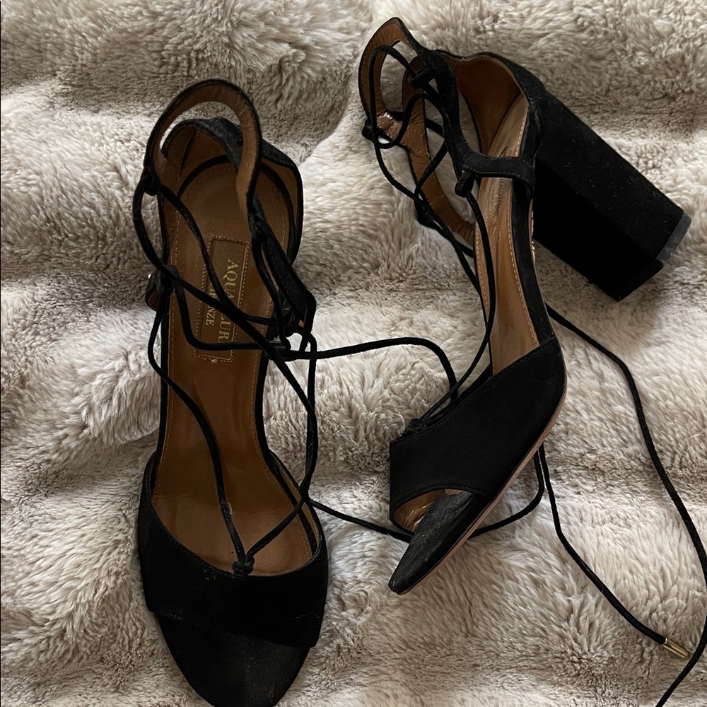 Aquazzura Black Suede Heeled Sandals